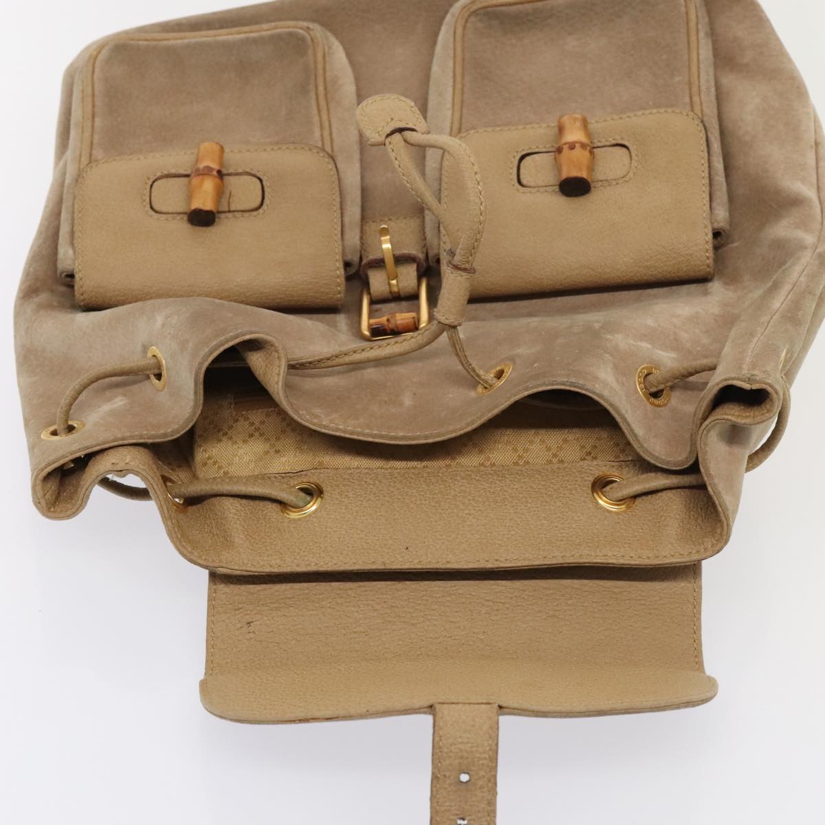 Gucci Bamboo Beige Suede Backpack Bag