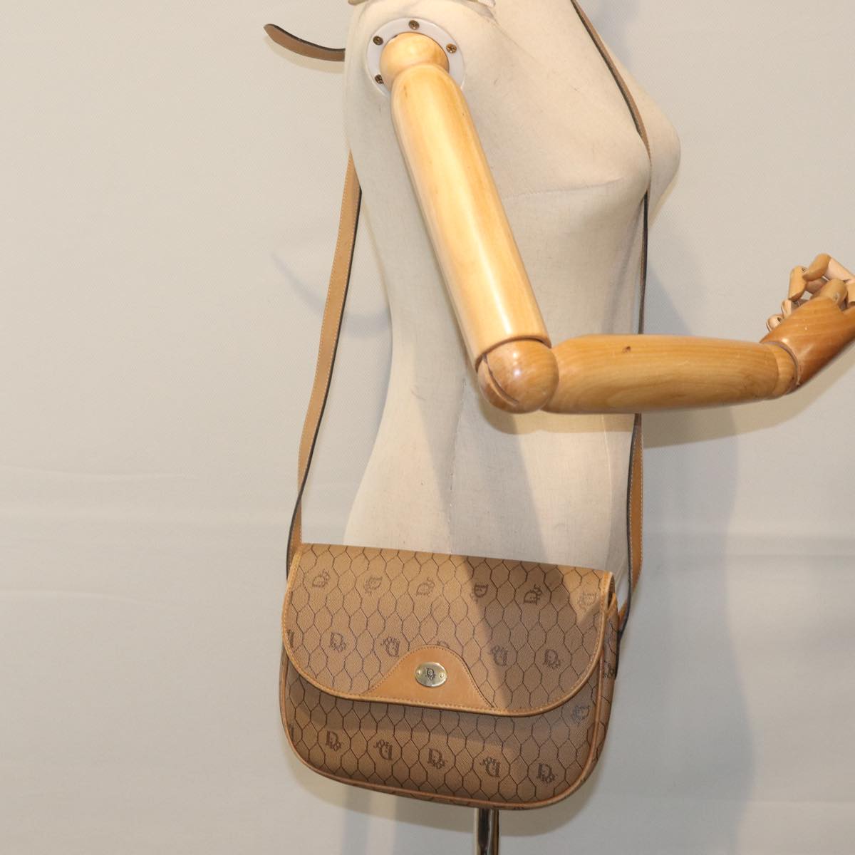 Dior Honeycomb Brown Canvas Shoulder Bag