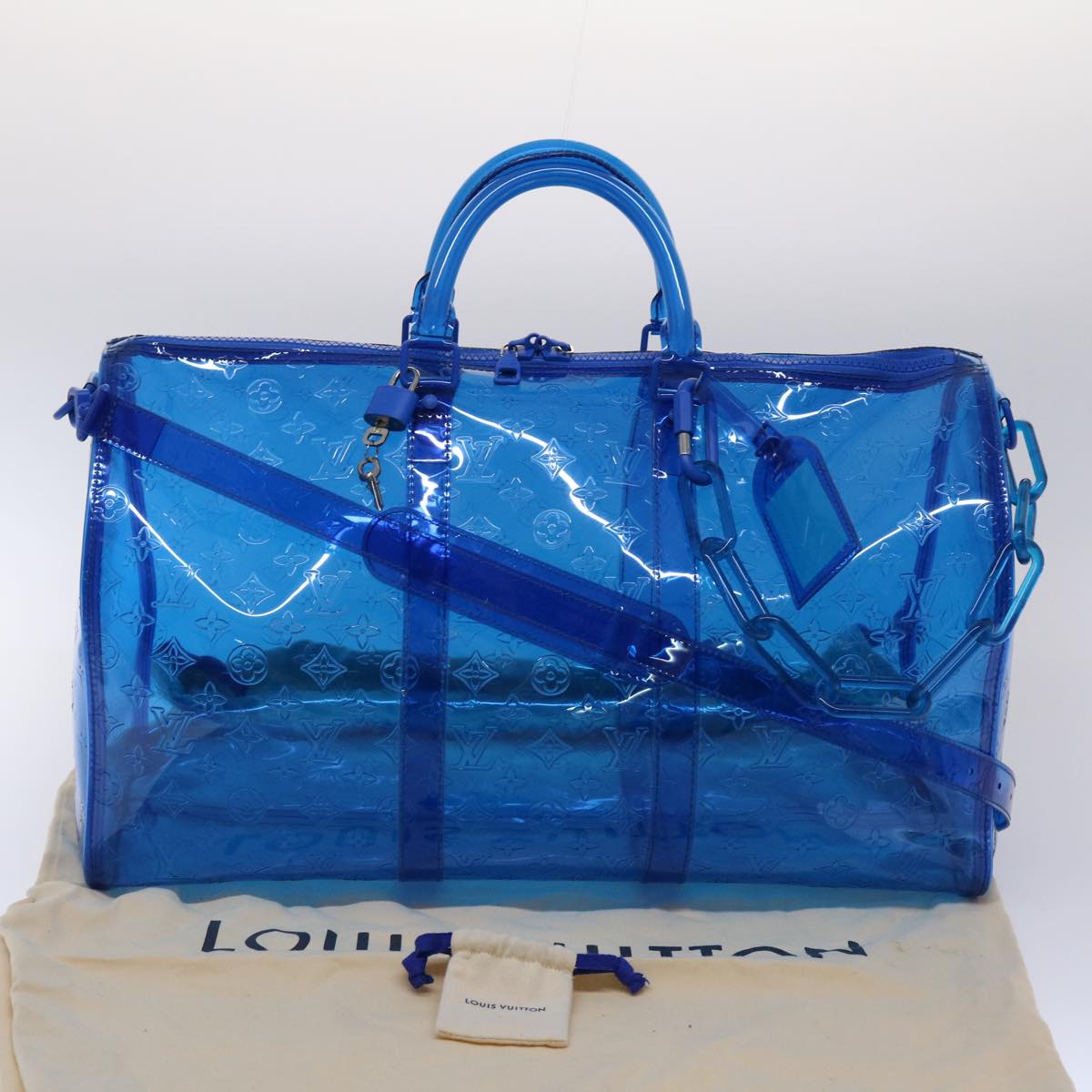 Louis Vuitton Keepall Bandouliere 50 Blue Vinyl Travel Bag