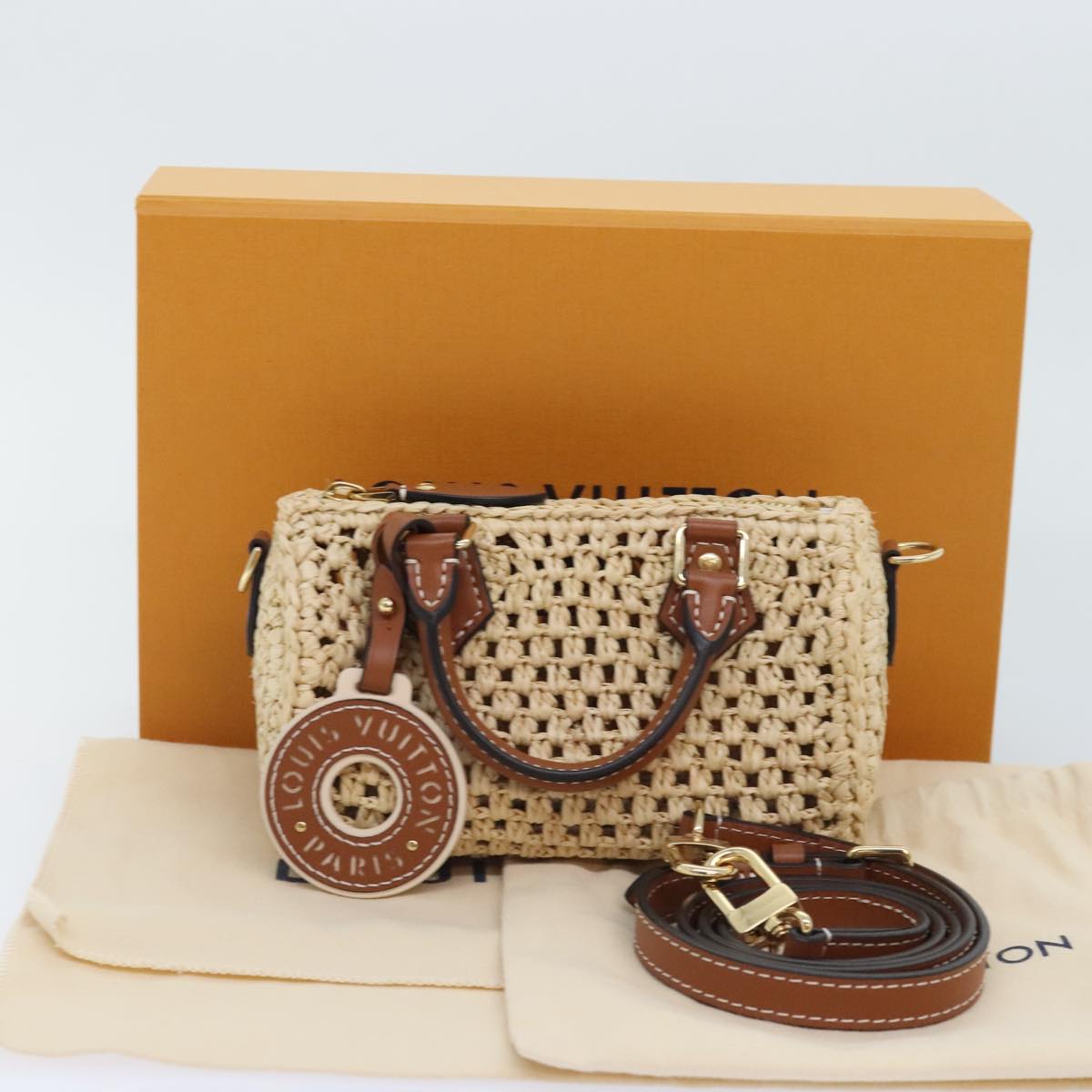 Louis Vuitton Nano Speedy Beige Synthetic Hand Bag