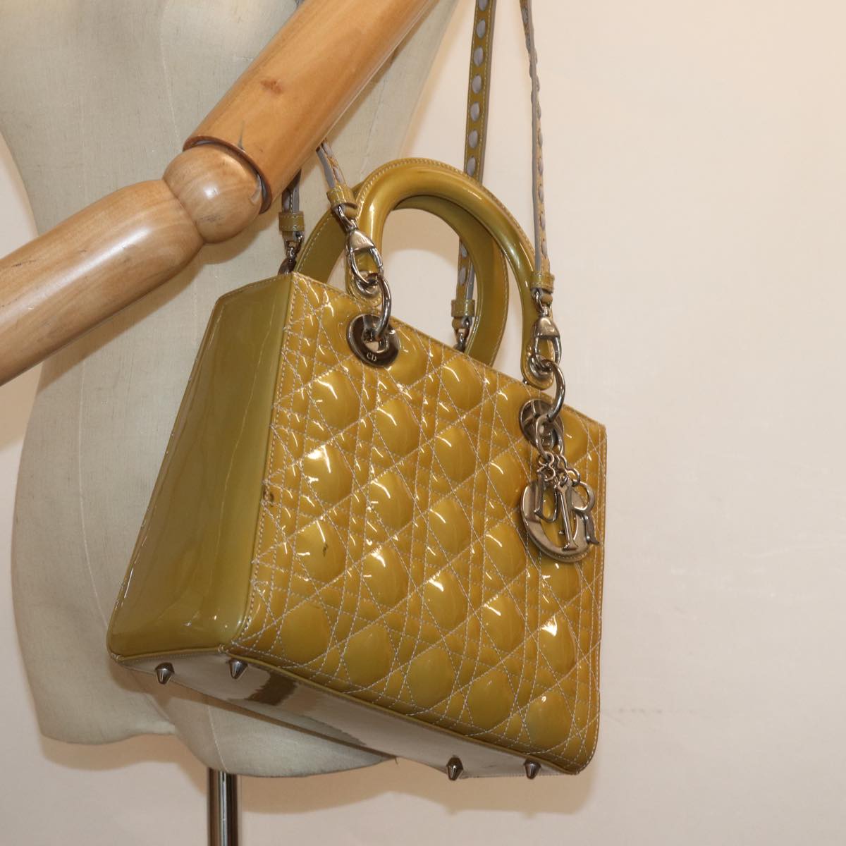 Dior Lady Dior Yellow Patent Leather Hand Bag