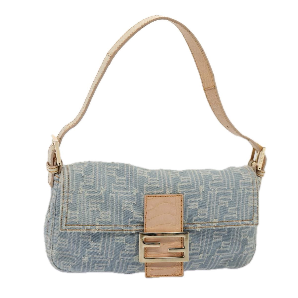 Fendi Baguette Blue Canvas Shoulder Bag