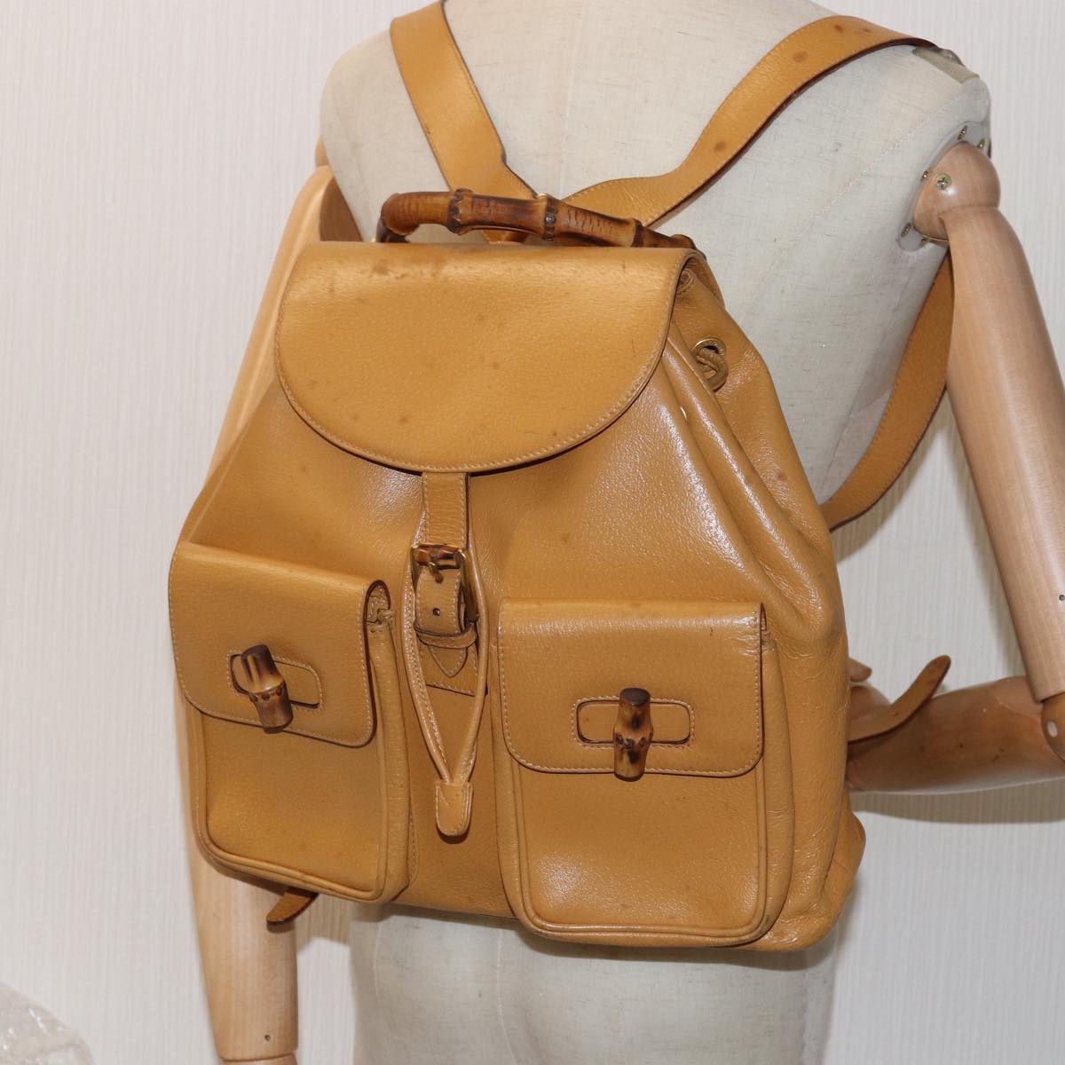 Gucci Bamboo Yellow Leather Backpack Bag