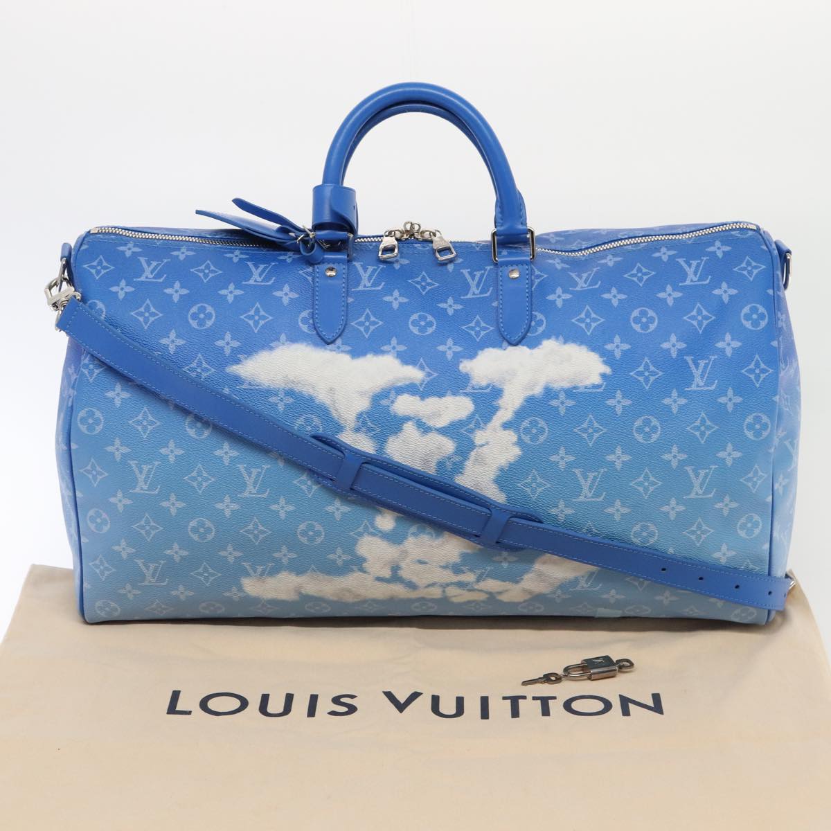 Louis Vuitton Keepall Bandouliere 50 Blue Canvas Travel Bag