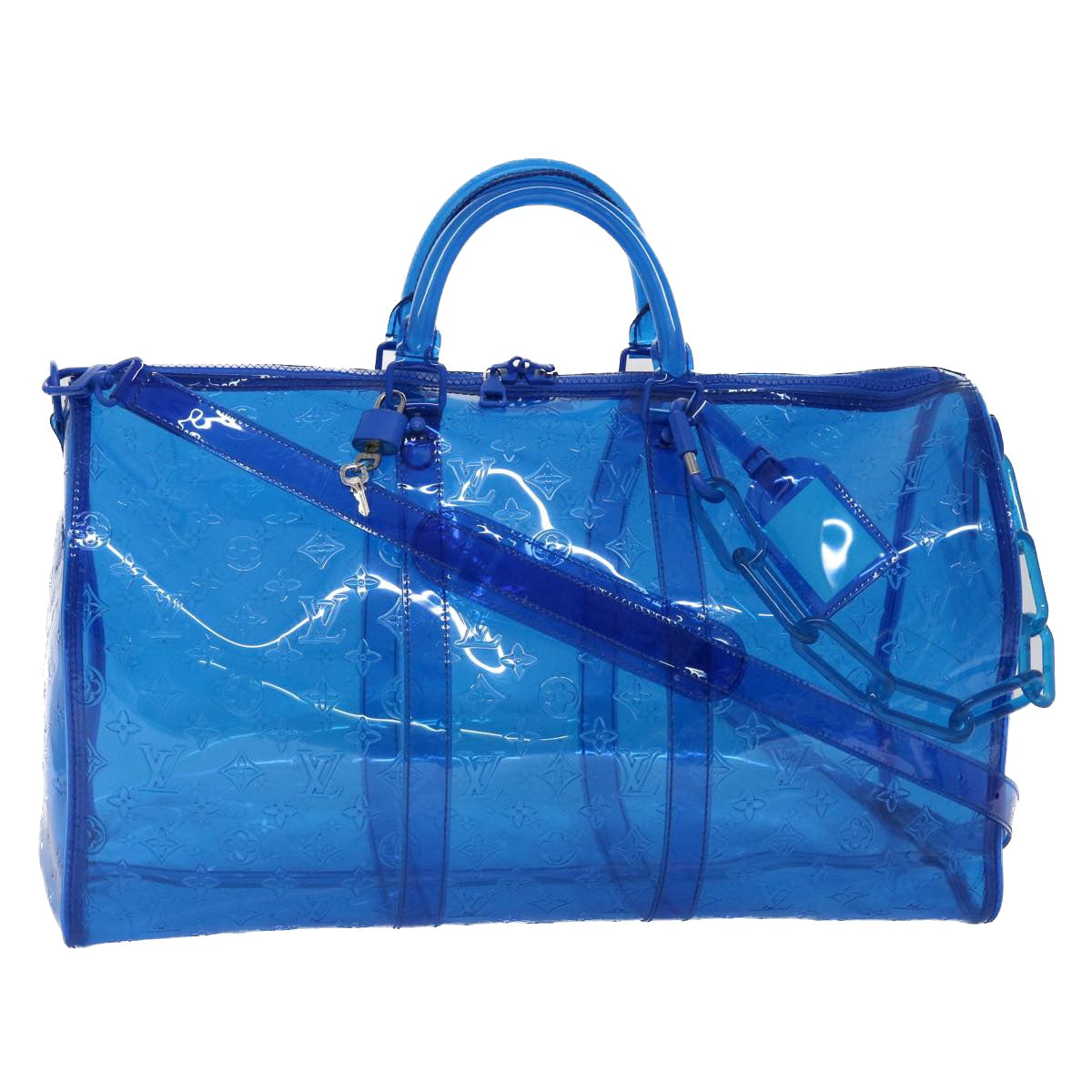 Louis Vuitton Keepall Bandouliere 50 Blue Vinyl Travel Bag