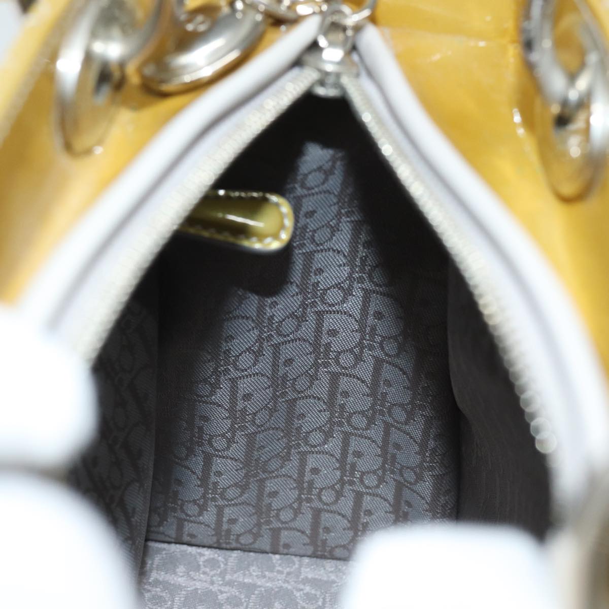 Dior Lady Dior Yellow Patent Leather Hand Bag