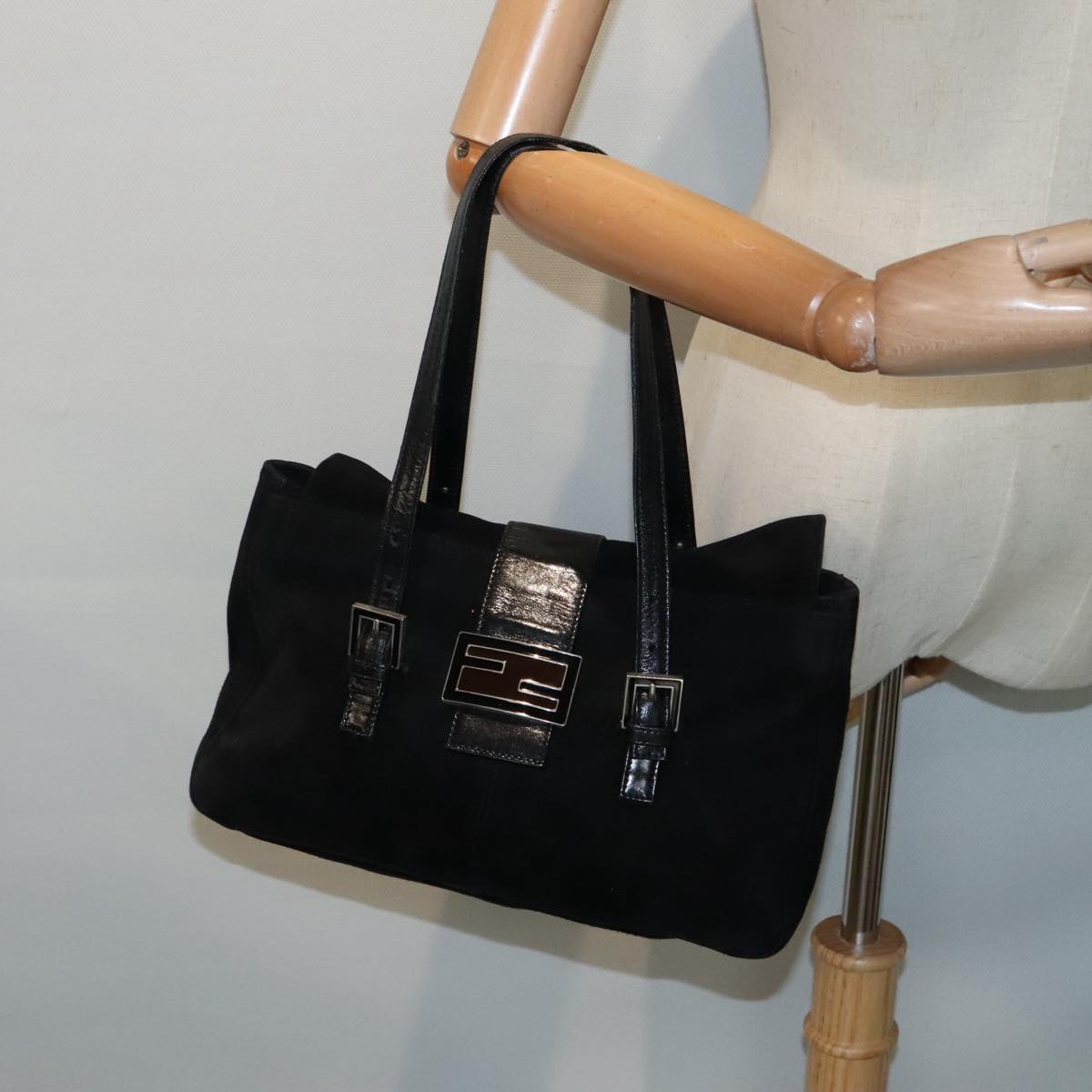 Fendi Mamma Baguette Black Suede Shoulder Bag