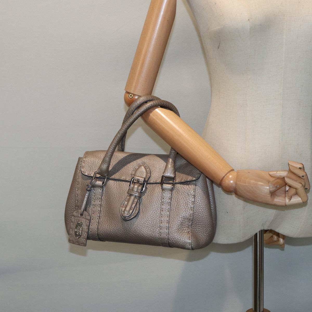 Fendi Selleria Grey Leather Hand Bag