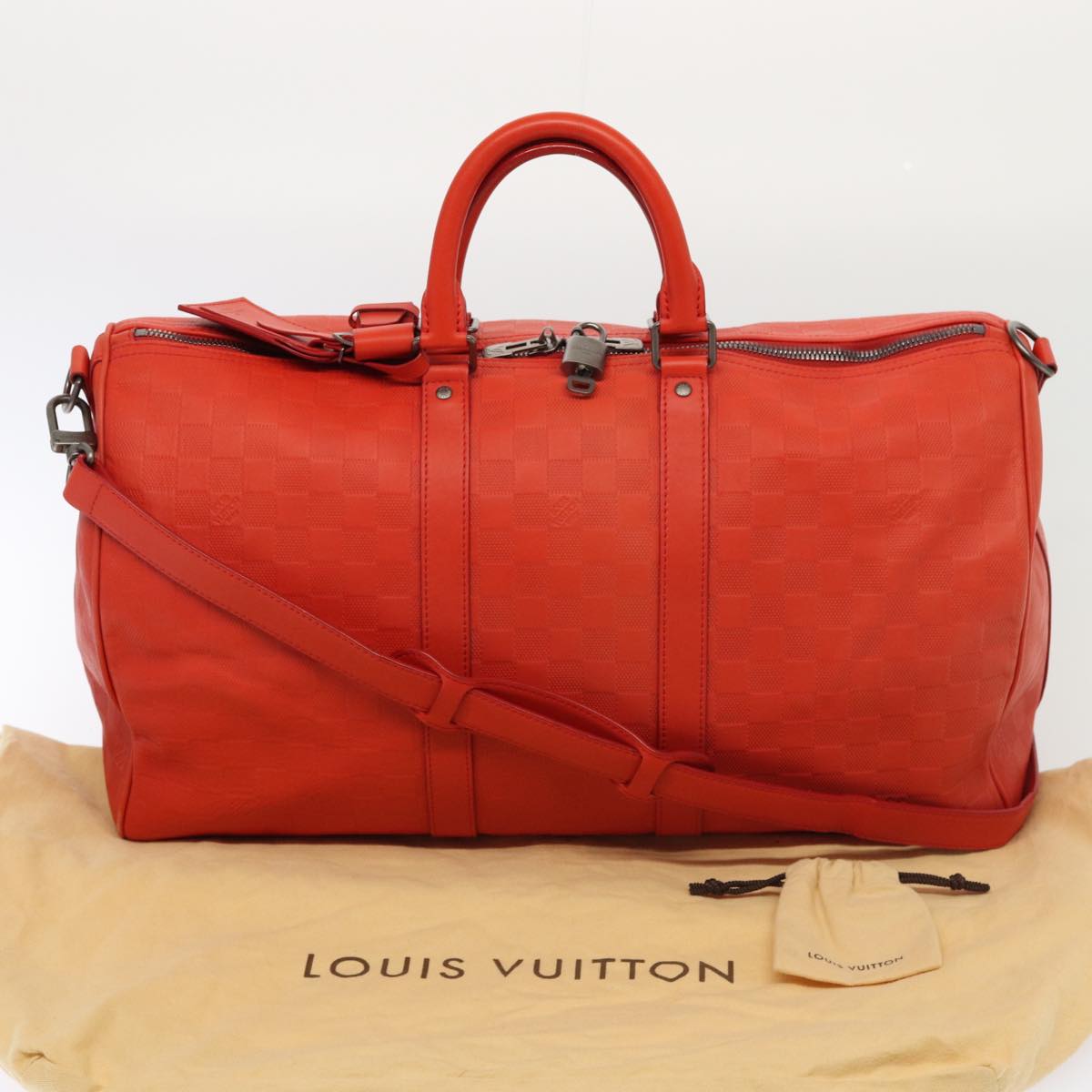 Louis Vuitton Keepall Bandouliere 45 Red Leather Travel Bag