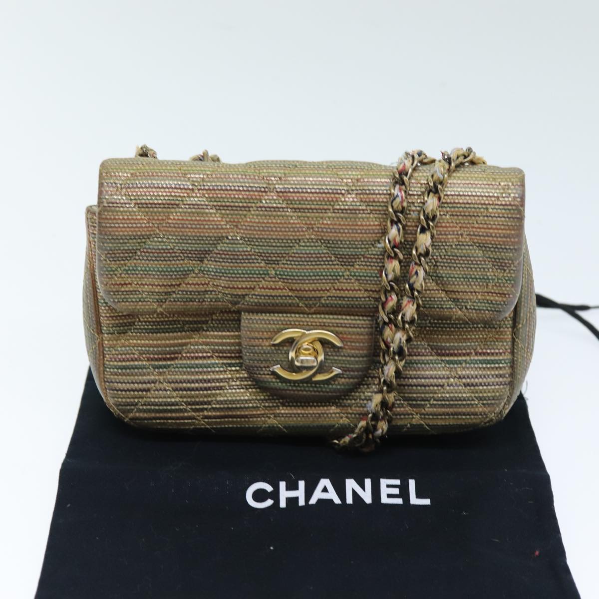 Chanel Classic Flap Gold Canvas Shoulder Bag