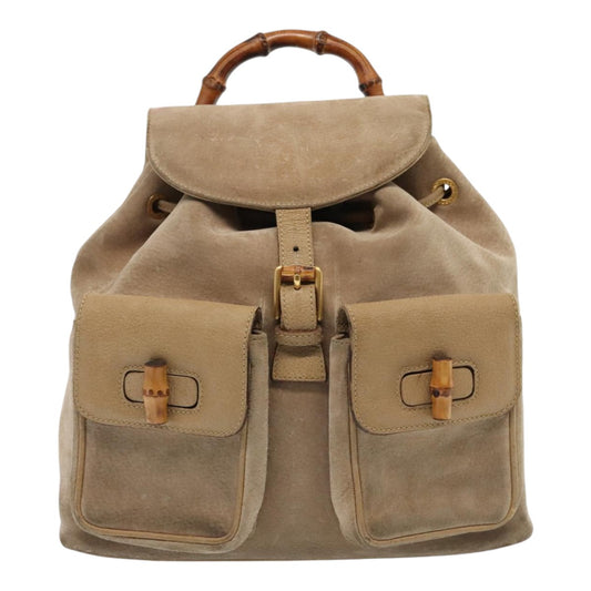 Gucci Bamboo Beige Suede Backpack Bag