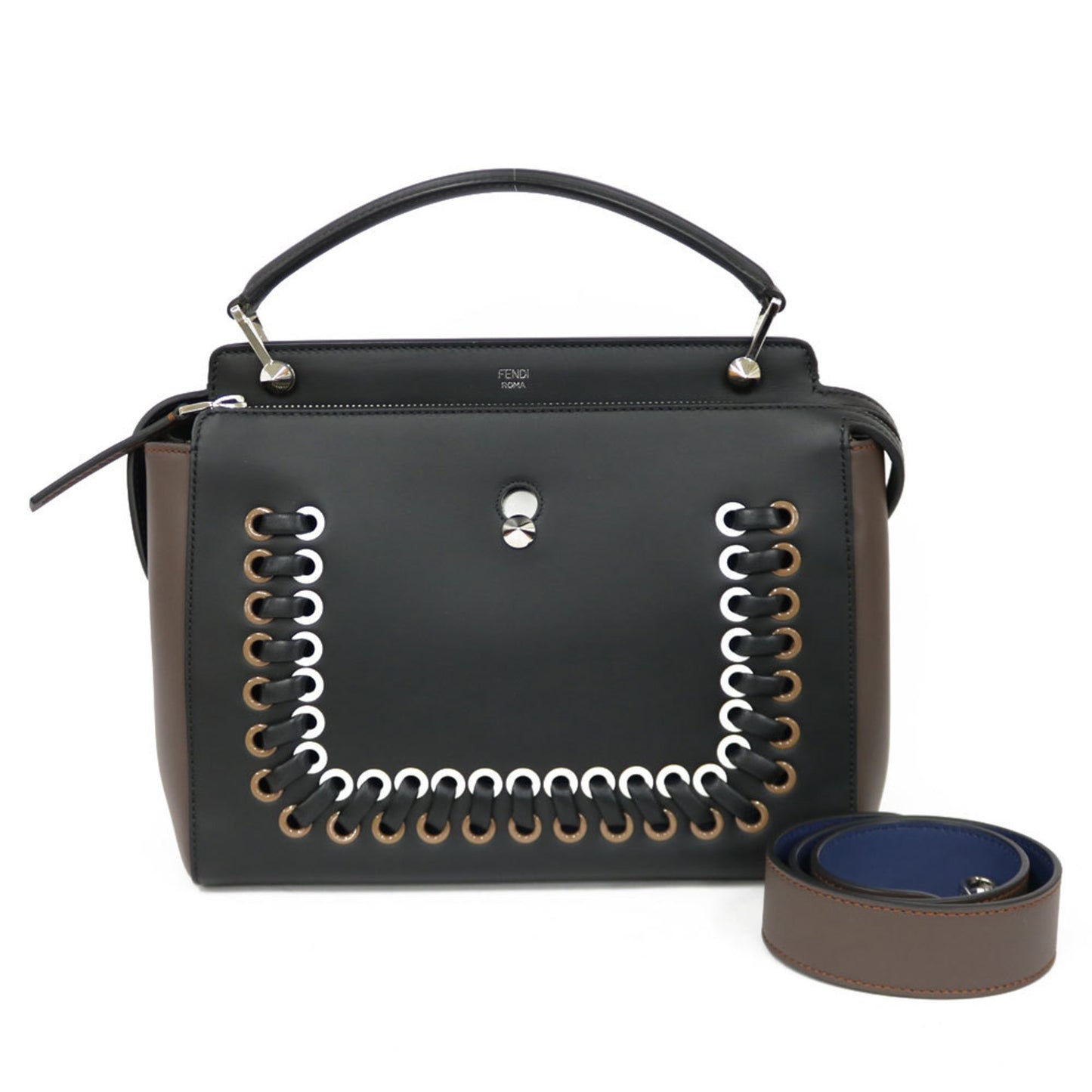 Fendi Dot Com Black Leather Hand Bag