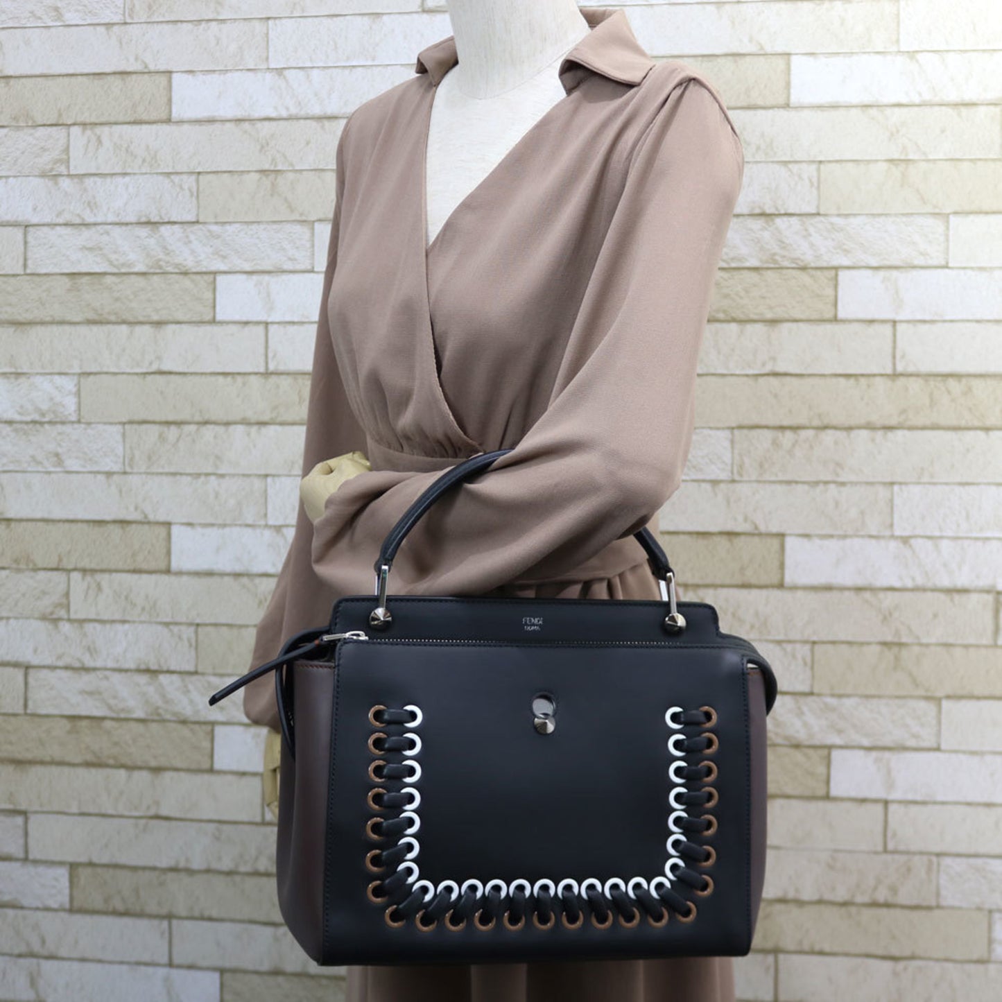 Fendi Dot Com Black Leather Hand Bag