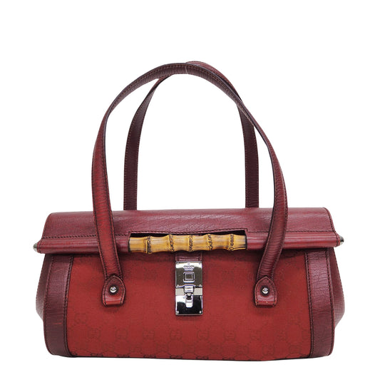 Gucci Bamboo Burgundy Canvas Hand Bag