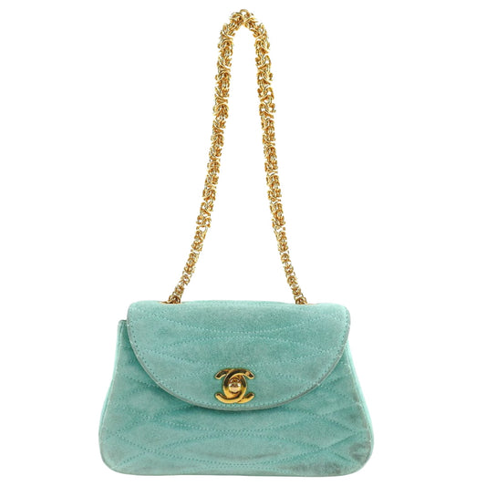 Chanel Coco Mark Green Suede Hand Bag