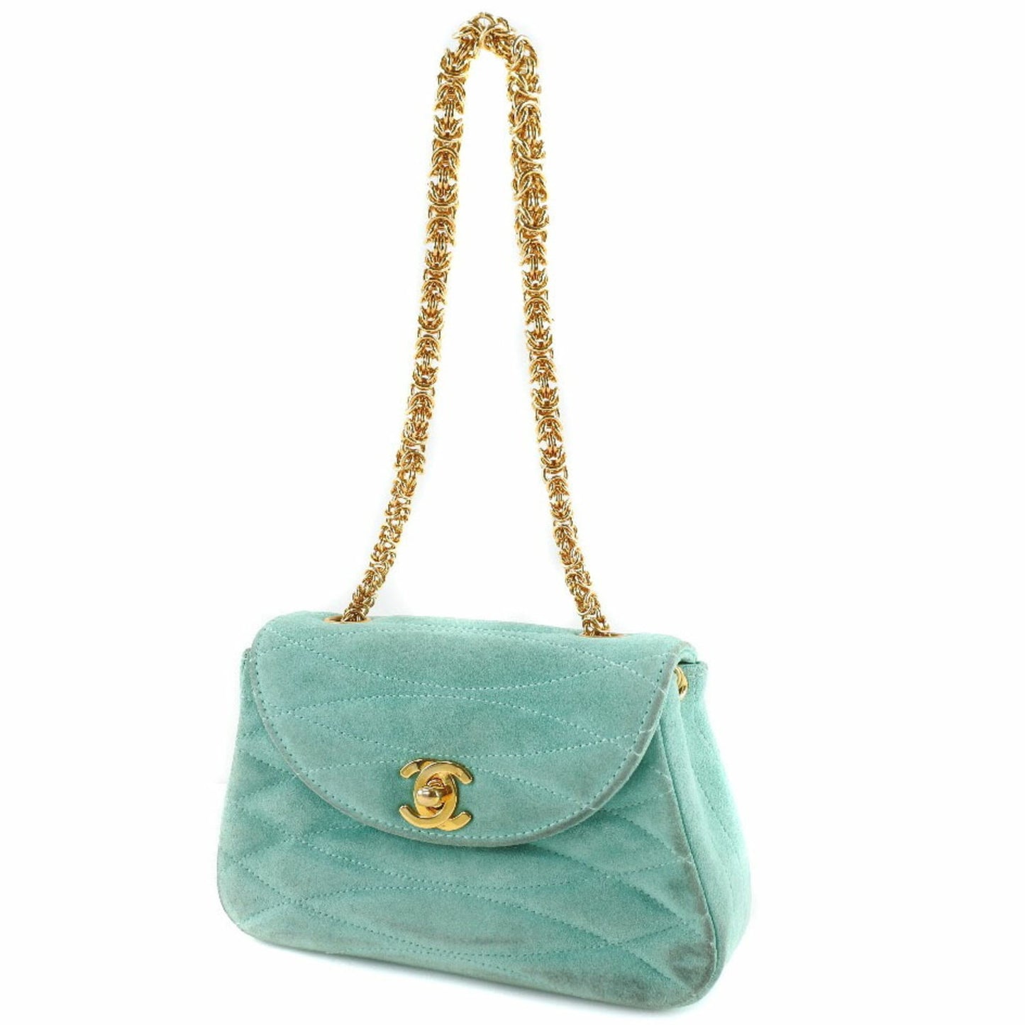 Chanel Coco Mark Green Suede Hand Bag