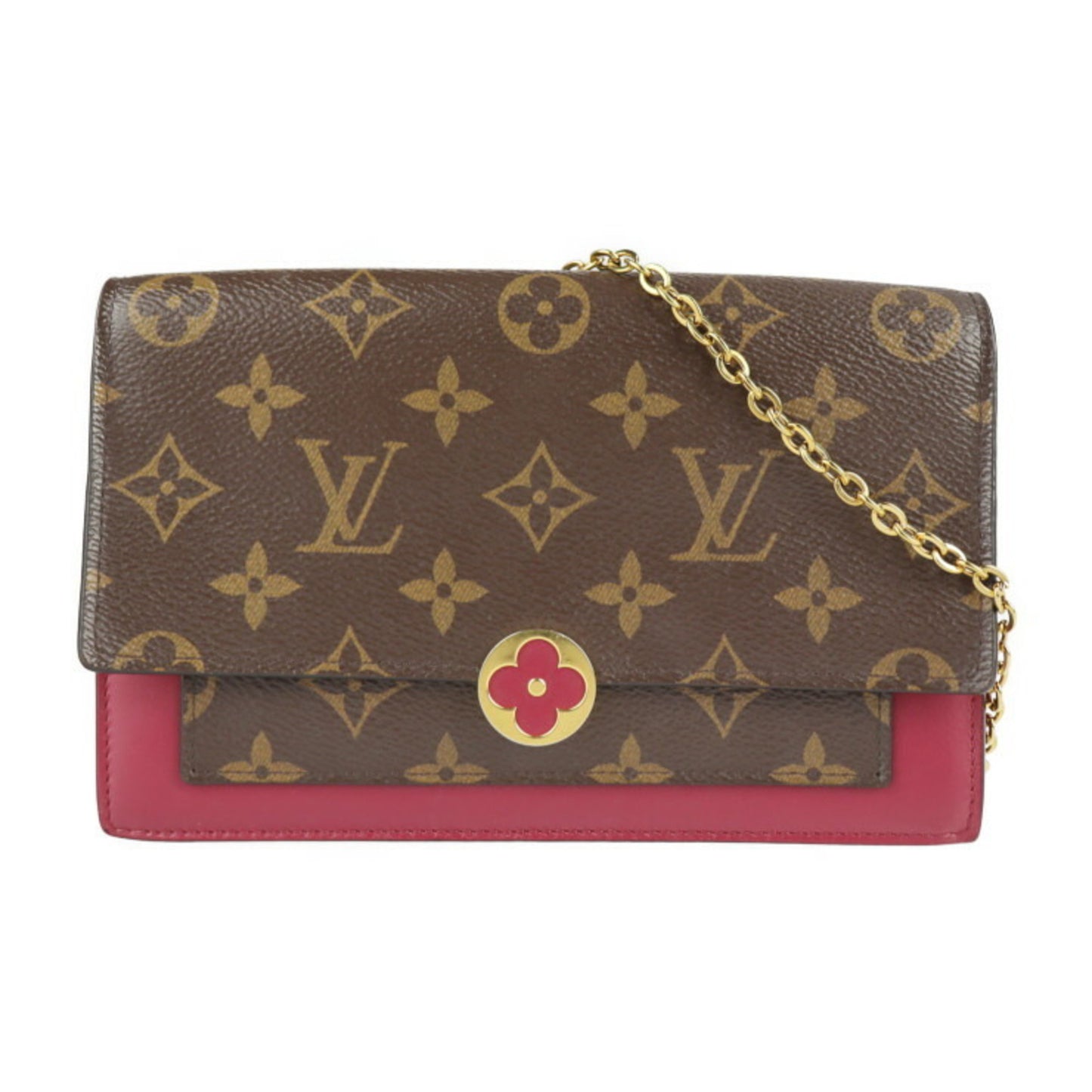 Louis Vuitton PORTEFEUILLE CHAÎNE FLORE Brown Canvas Clutch Bag