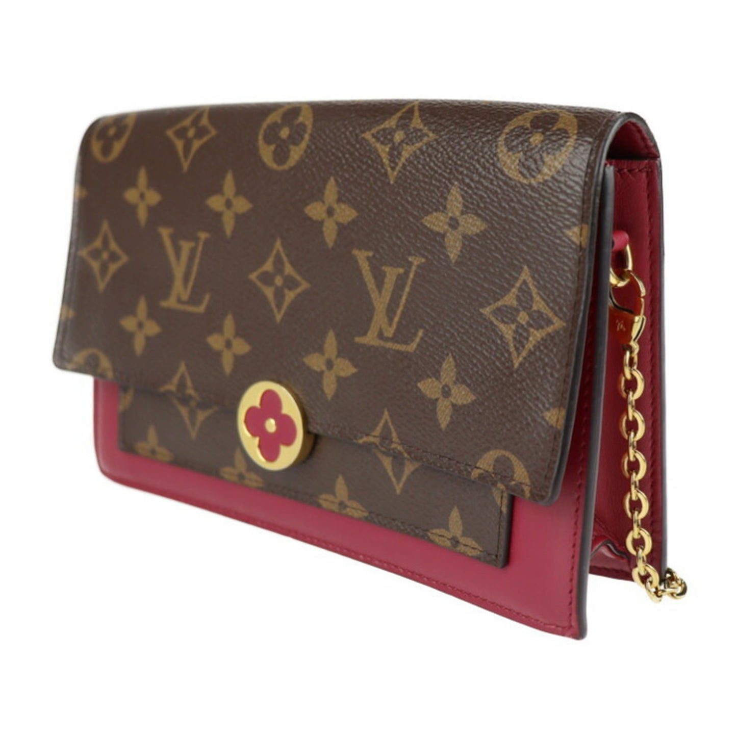 Louis Vuitton PORTEFEUILLE CHAÎNE FLORE Brown Canvas Clutch Bag