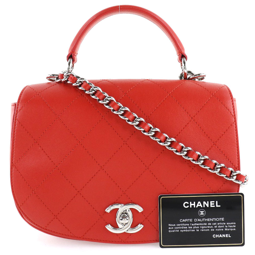 Chanel Red Leather Shoulder Bag