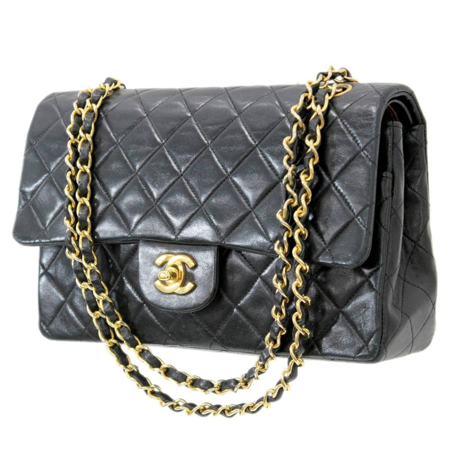 Chanel Double flap Black Leather Shoulder Bag