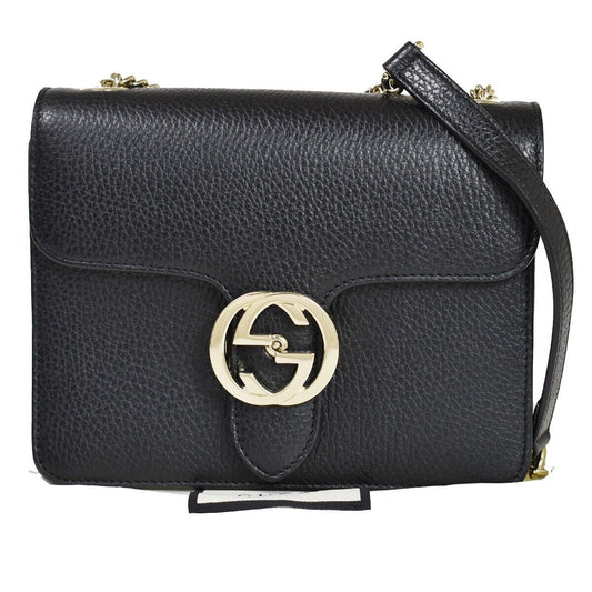 Gucci Interlocking G Black Leather Shoulder Bag