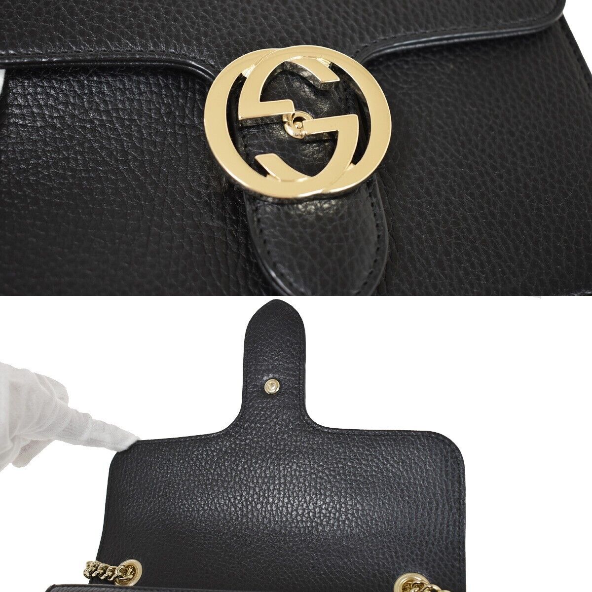 Gucci Interlocking G Black Leather Shoulder Bag