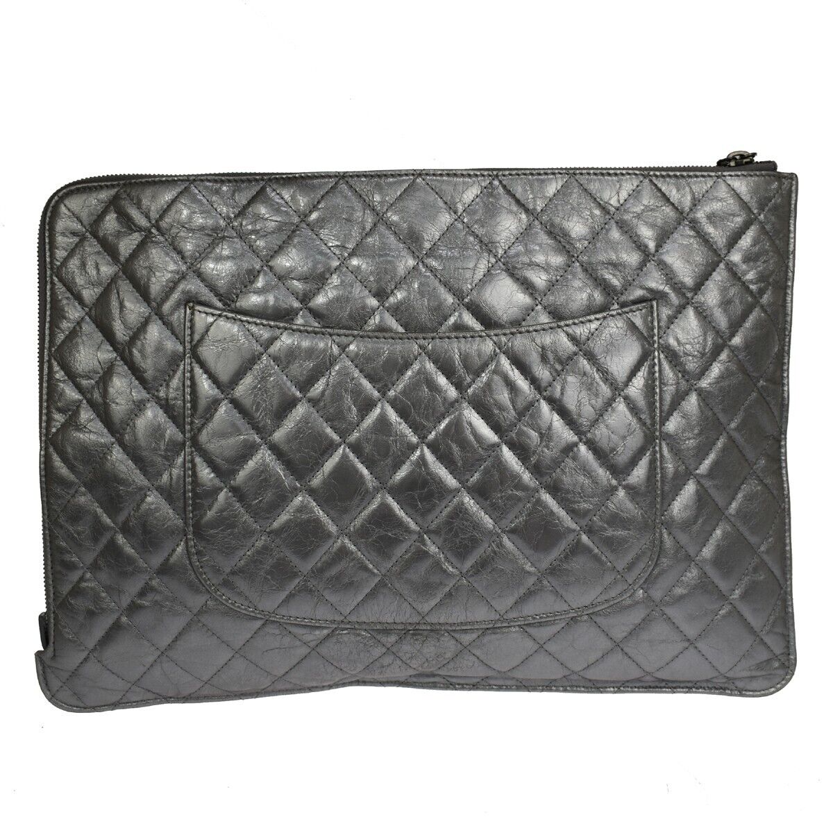 Chanel Quilted Silver Leather Clutch Bag