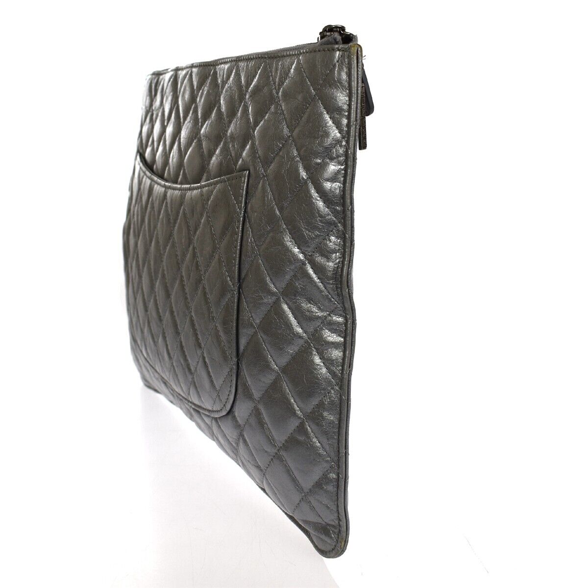 Chanel Quilted Silver Leather Clutch Bag