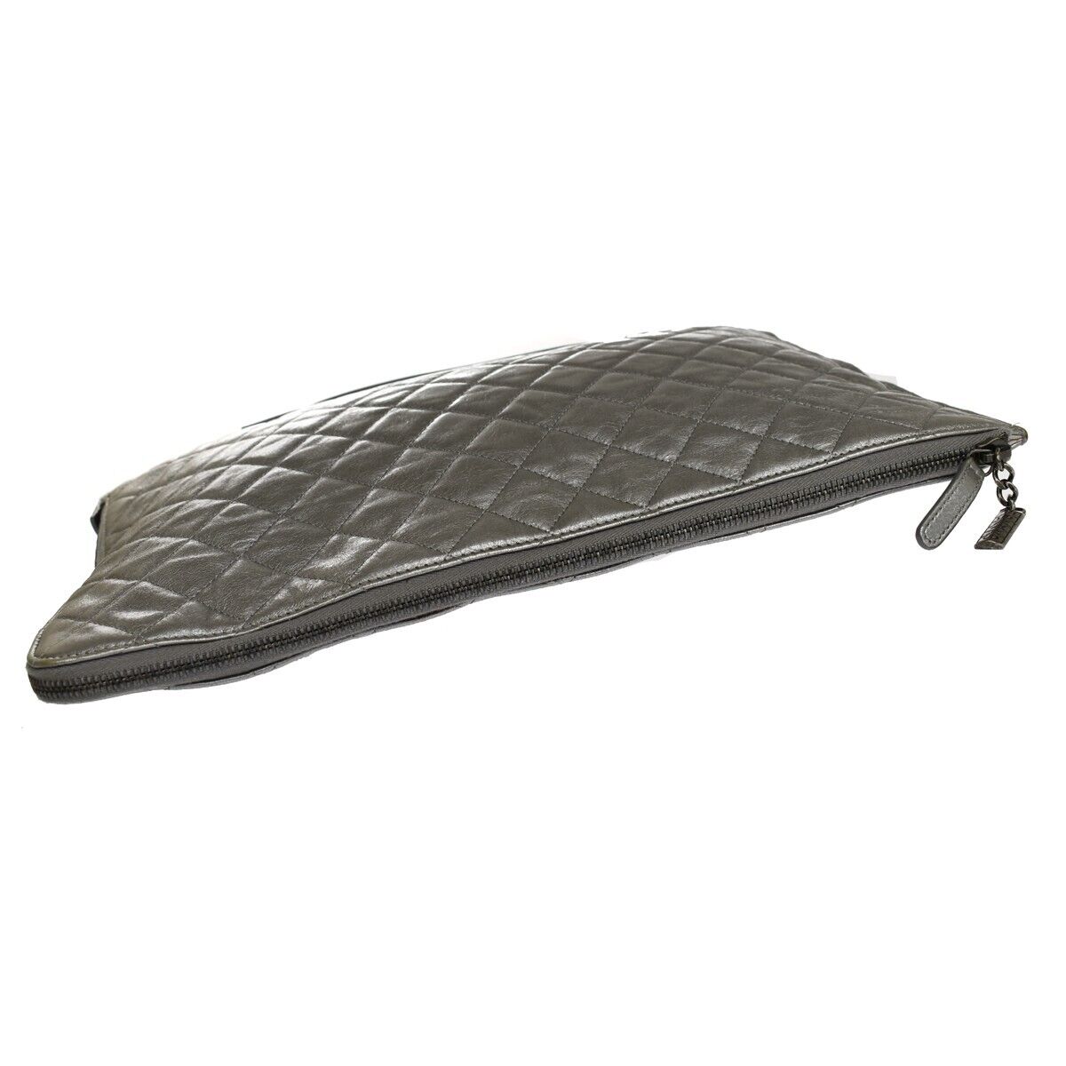 Chanel Quilted Silver Leather Clutch Bag