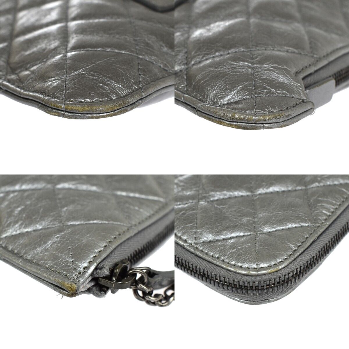 Chanel Quilted Silver Leather Clutch Bag