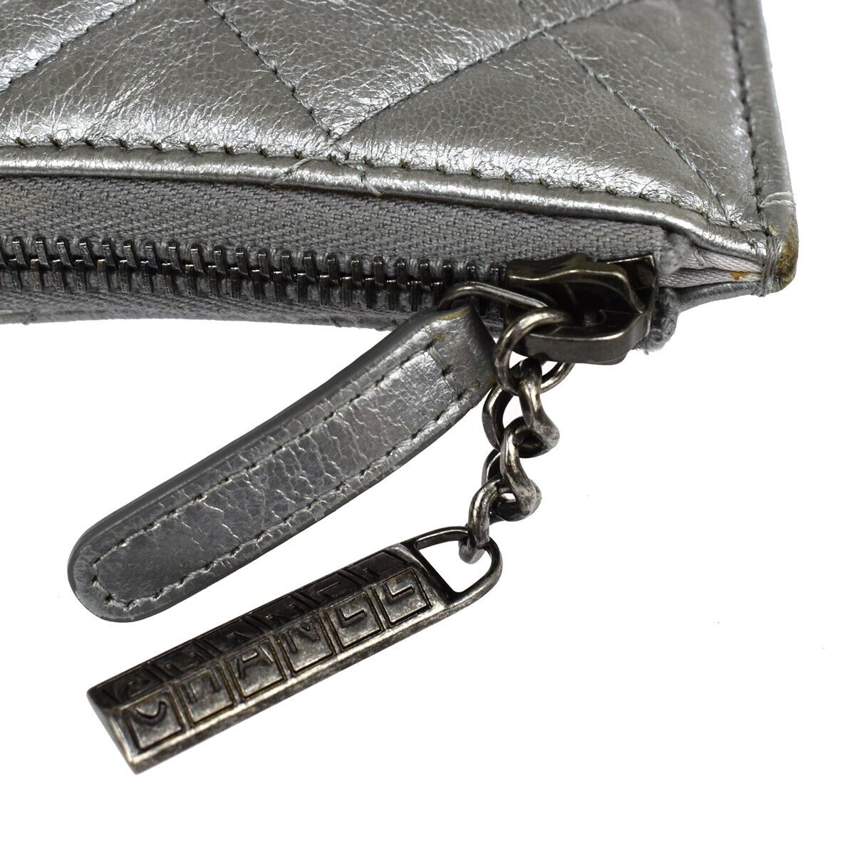 Chanel Quilted Silver Leather Clutch Bag