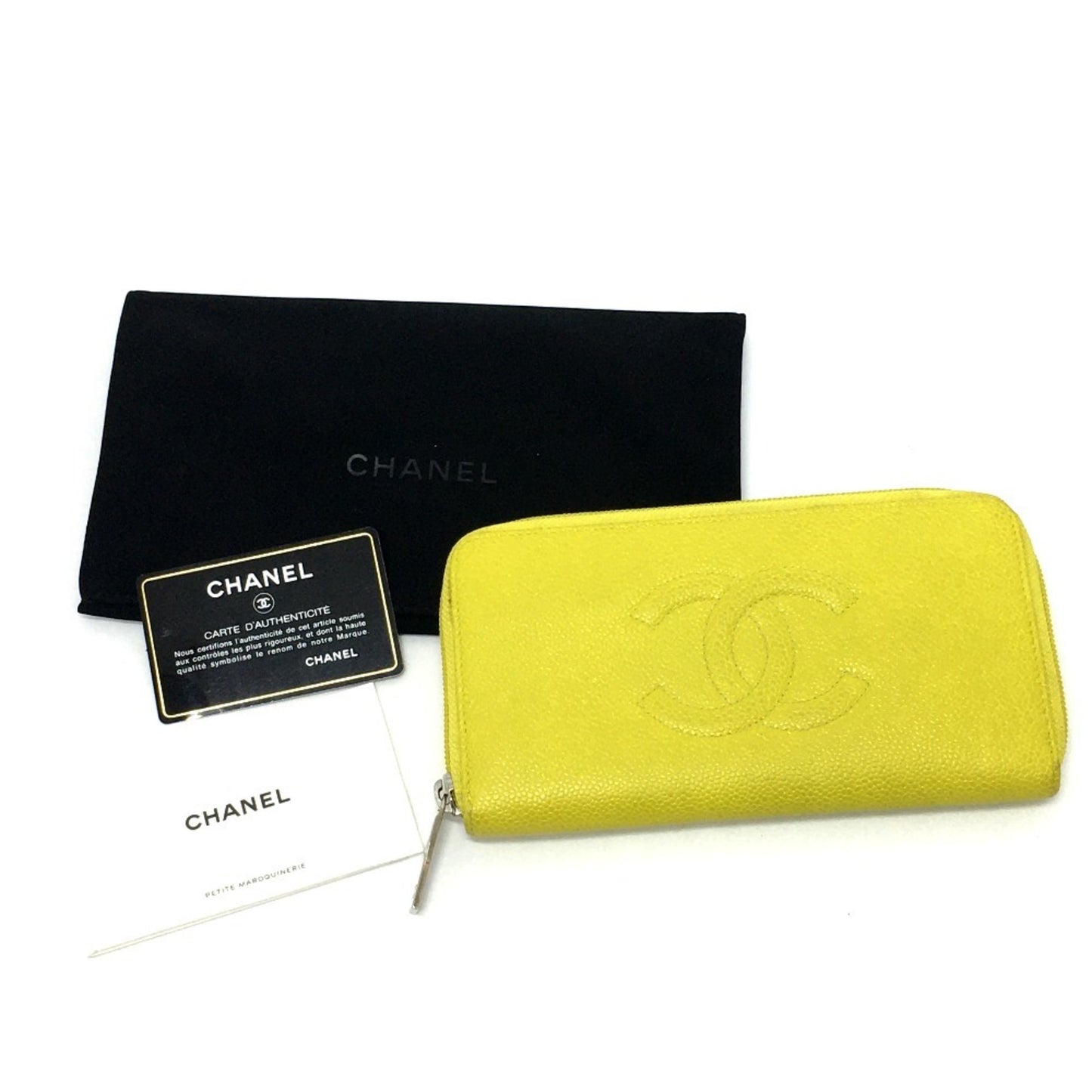 Chanel Logo CC Yellow Leather Wallet Accessories