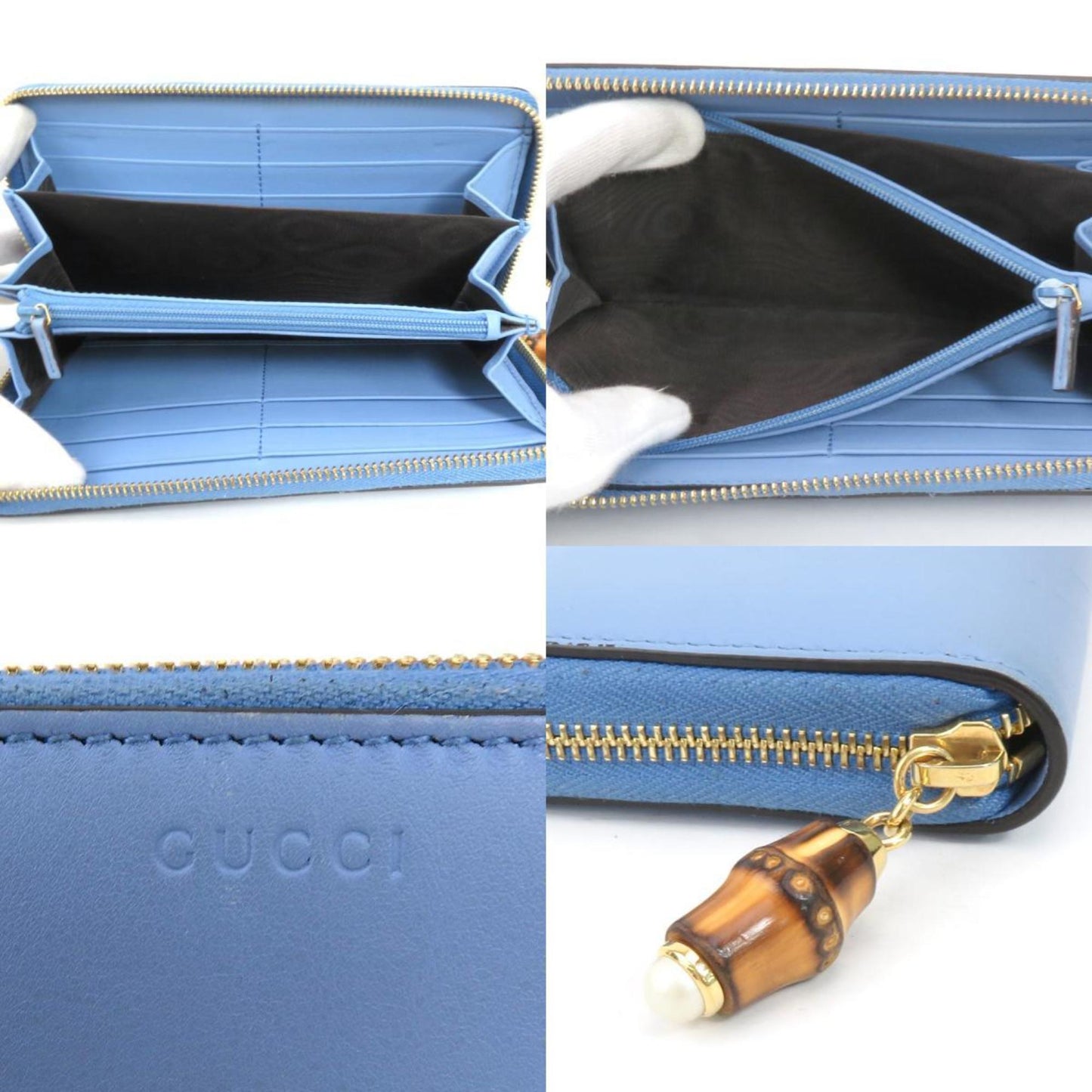 Gucci Bamboo Blue Leather Wallet Accessories