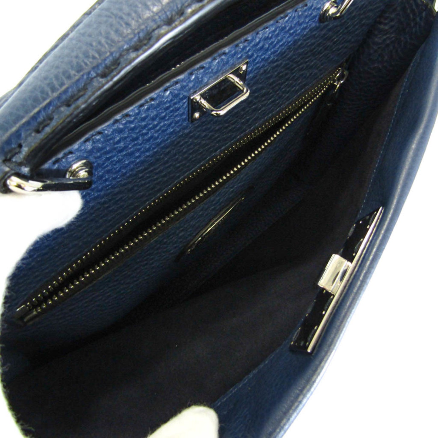 Fendi Selleria Navy Leather Shoulder Bag