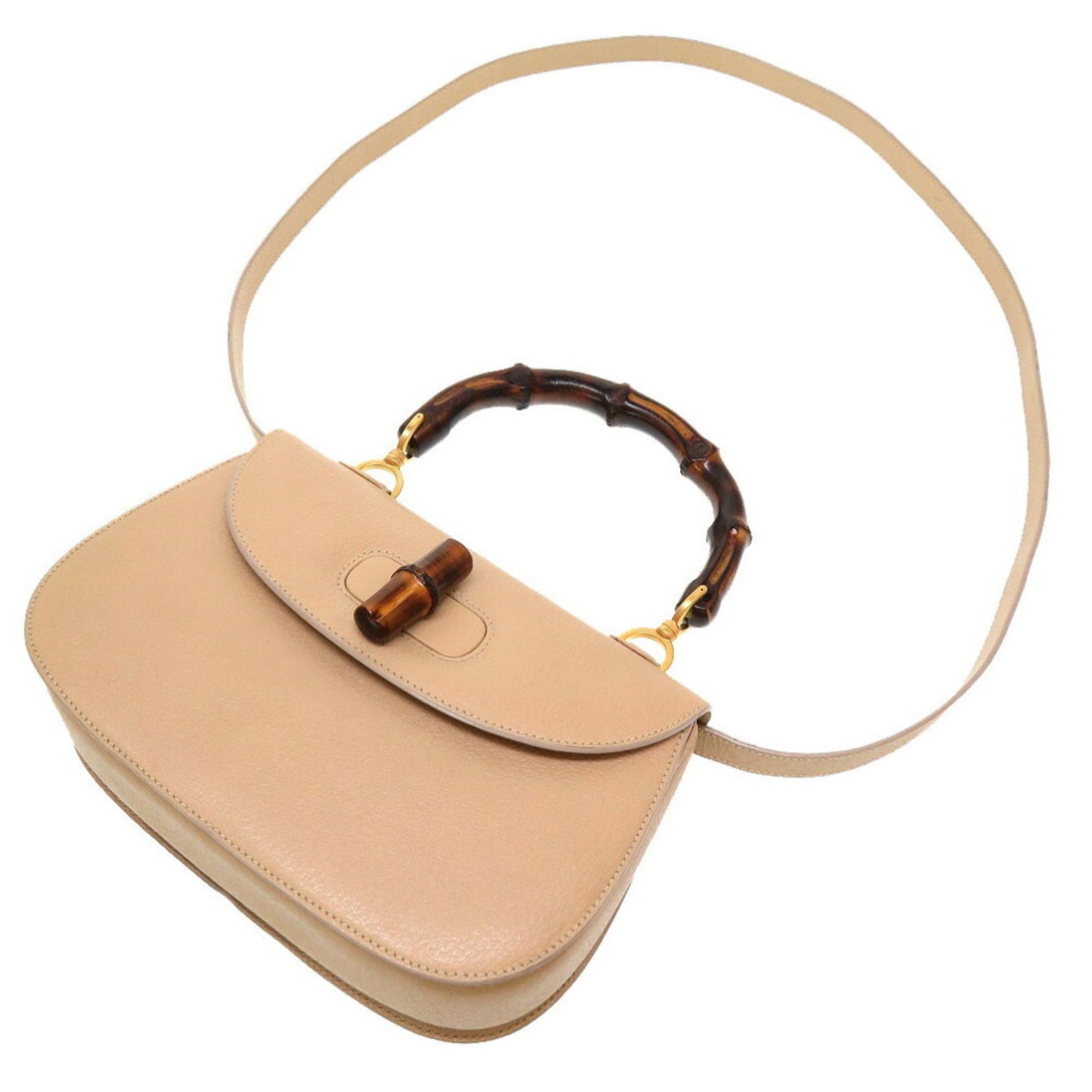 Gucci Bamboo Beige Leather Hand Bag