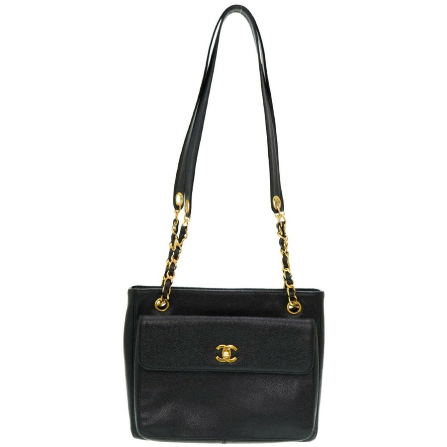 Chanel Logo CC Black Leather Shopper Bag