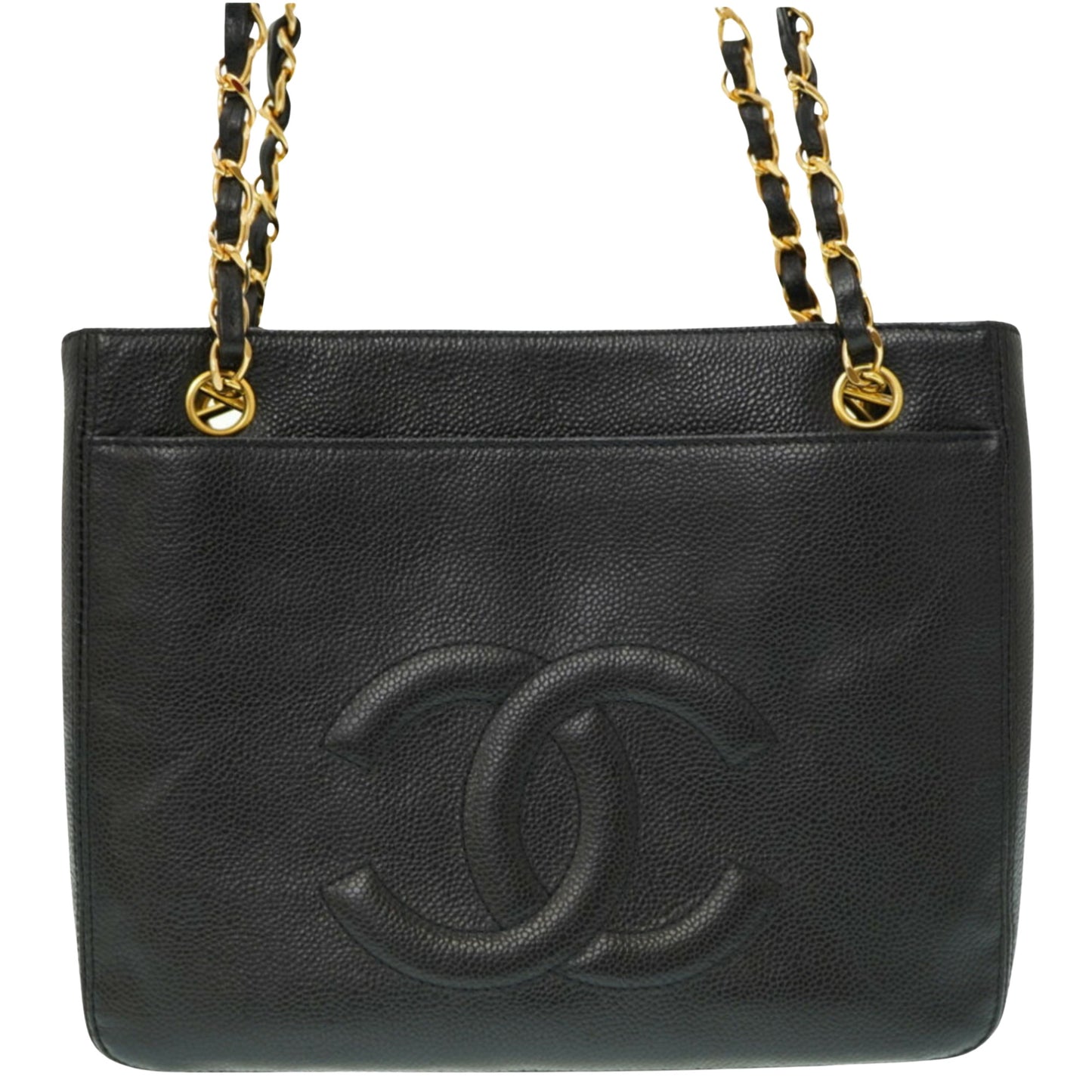 Chanel Logo CC Black Leather Shopper Bag