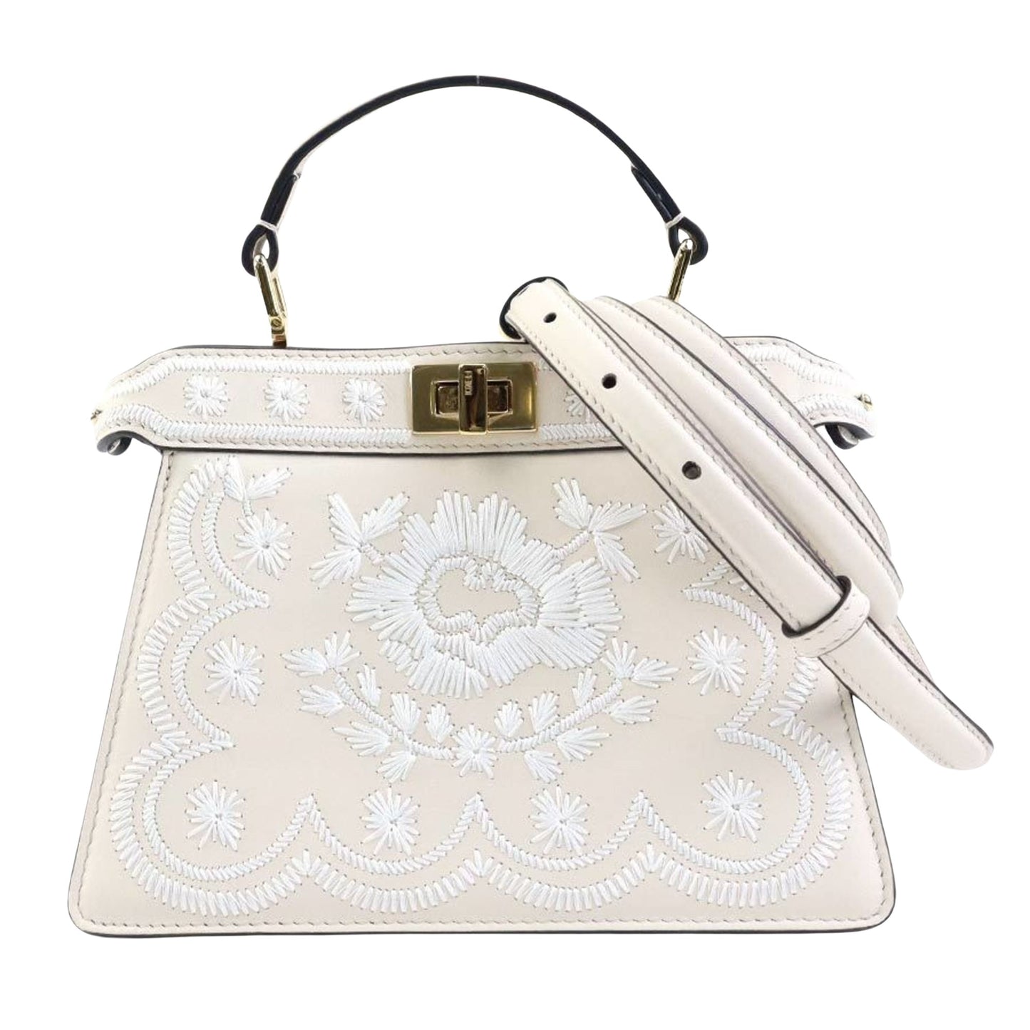 Fendi Peekaboo White Leather Hand Bag