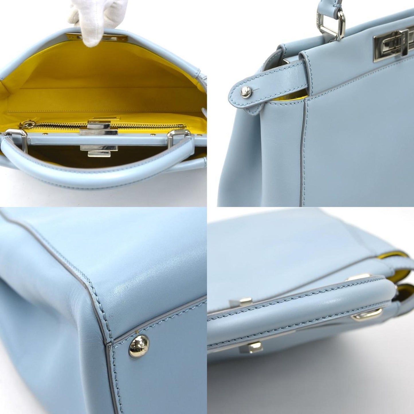 Fendi Peekaboo X-lite Medium Blue Leather Hand Bag