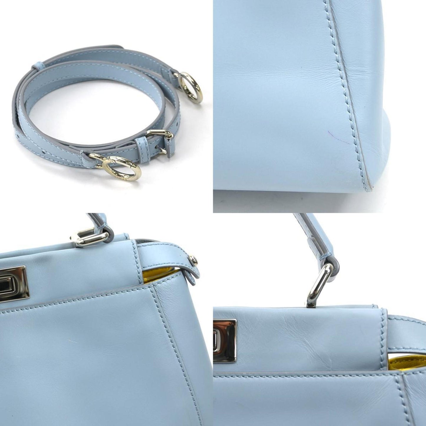 Fendi Peekaboo X-lite Medium Blue Leather Hand Bag