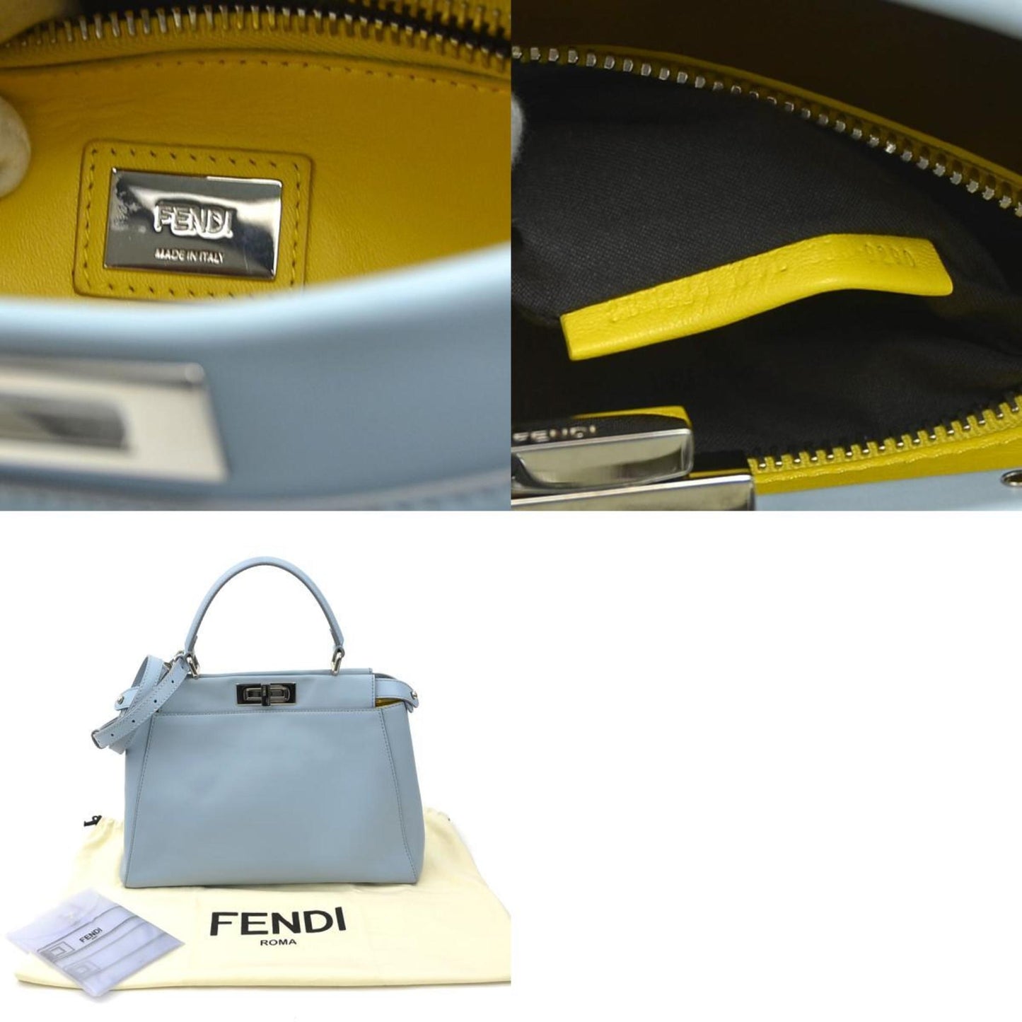 Fendi Peekaboo X-lite Medium Blue Leather Hand Bag