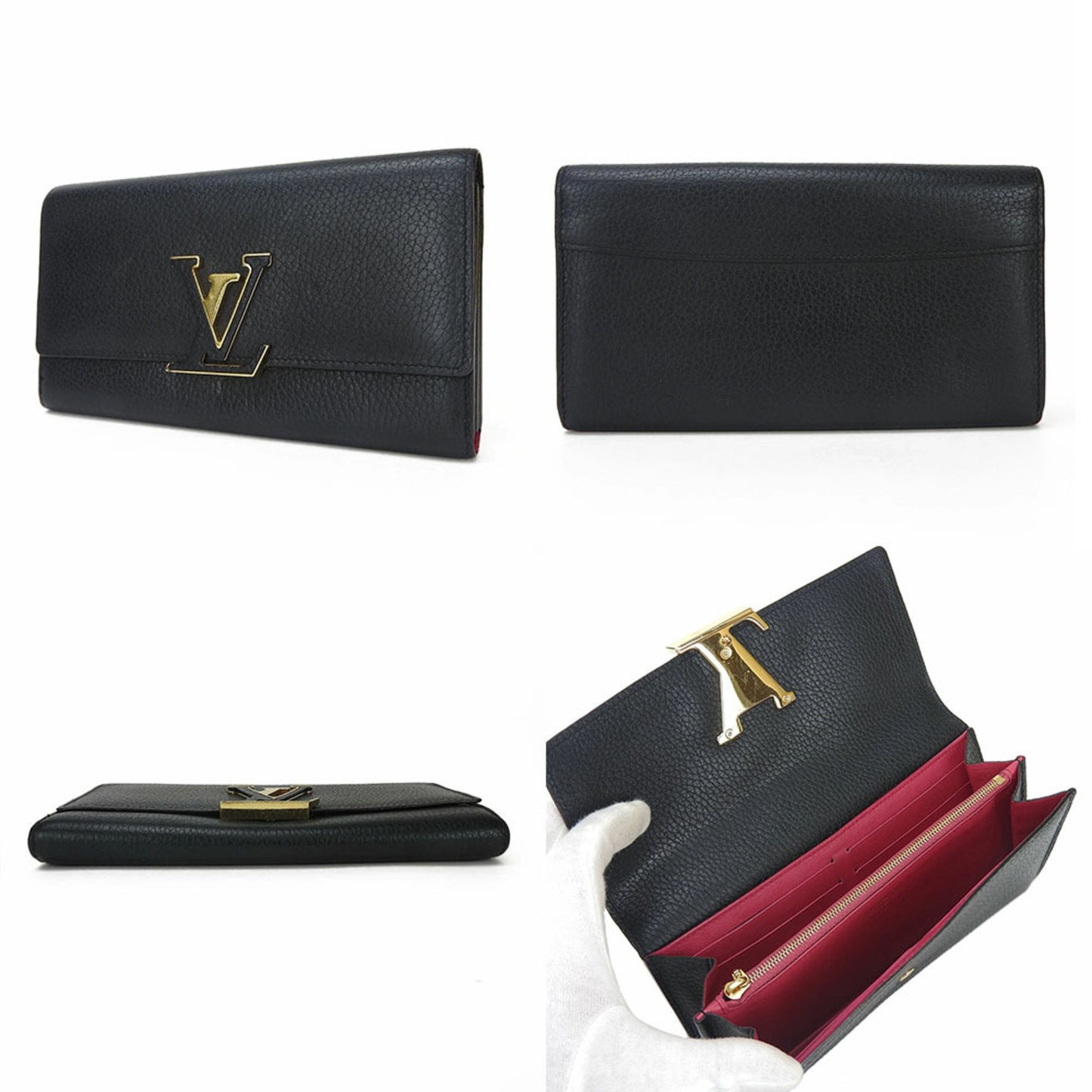 Louis Vuitton Capucines Black Leather Wallet Accessories