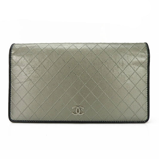 Chanel Logo CC Silver Leather Wallet Accessories