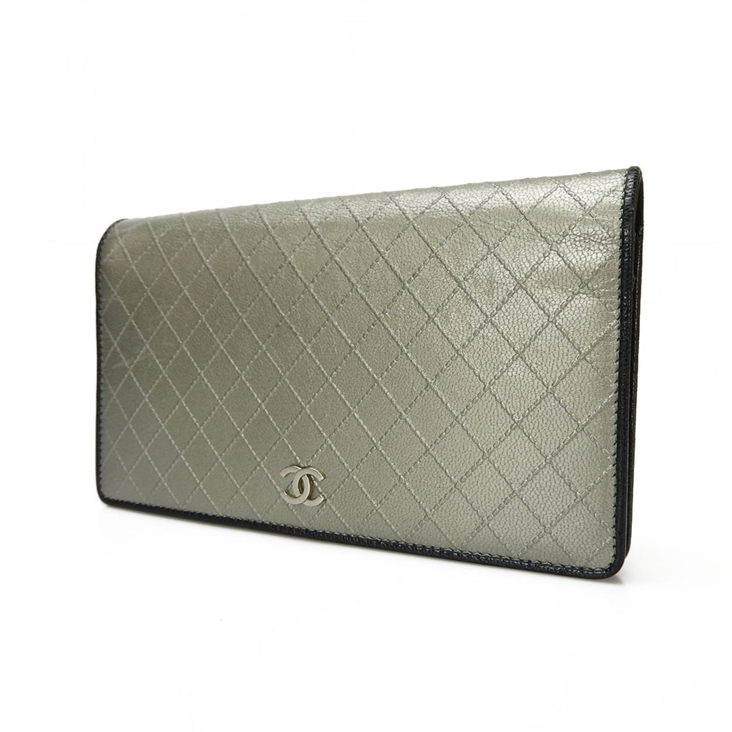 Chanel Logo CC Silver Leather Wallet Accessories