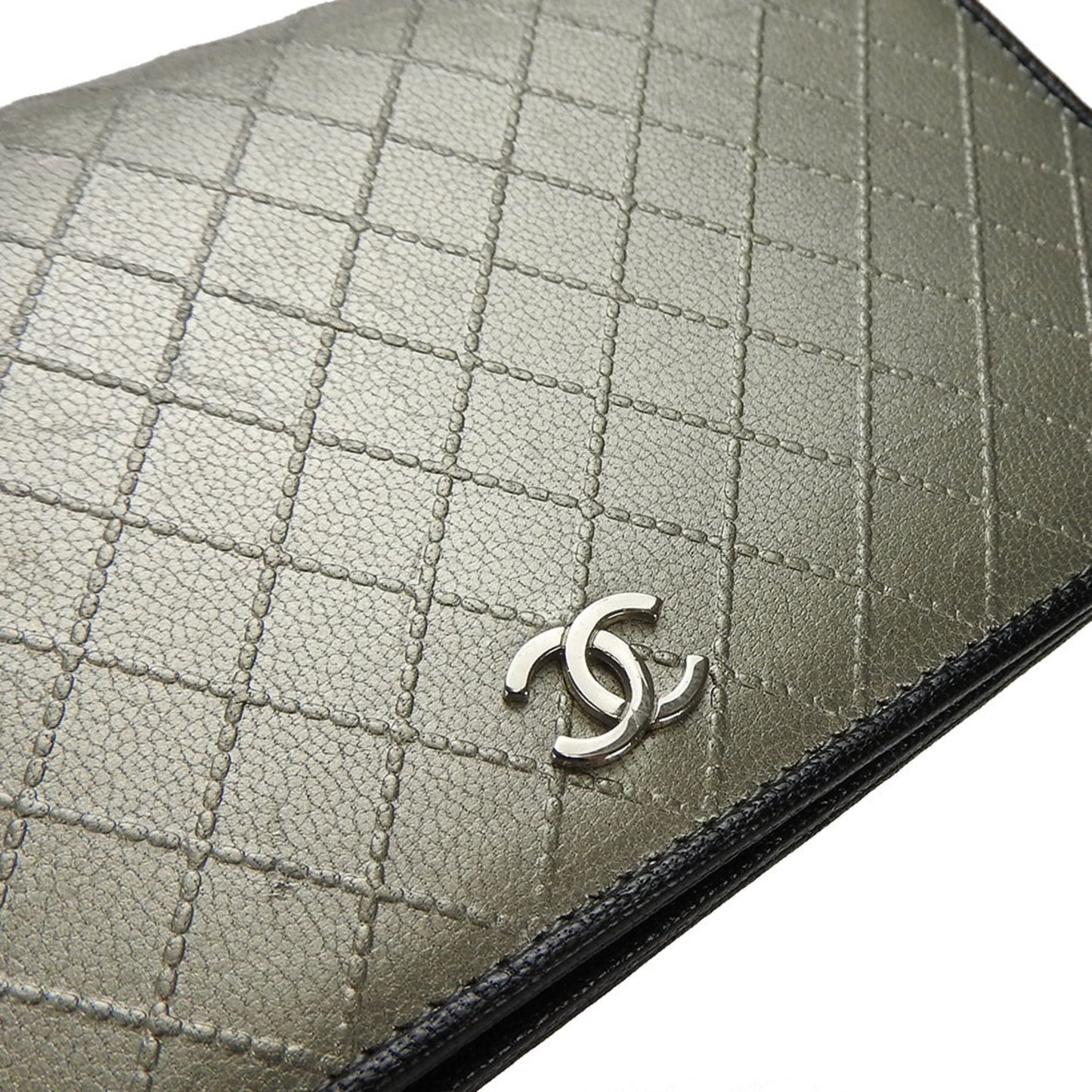 Chanel Logo CC Silver Leather Wallet Accessories