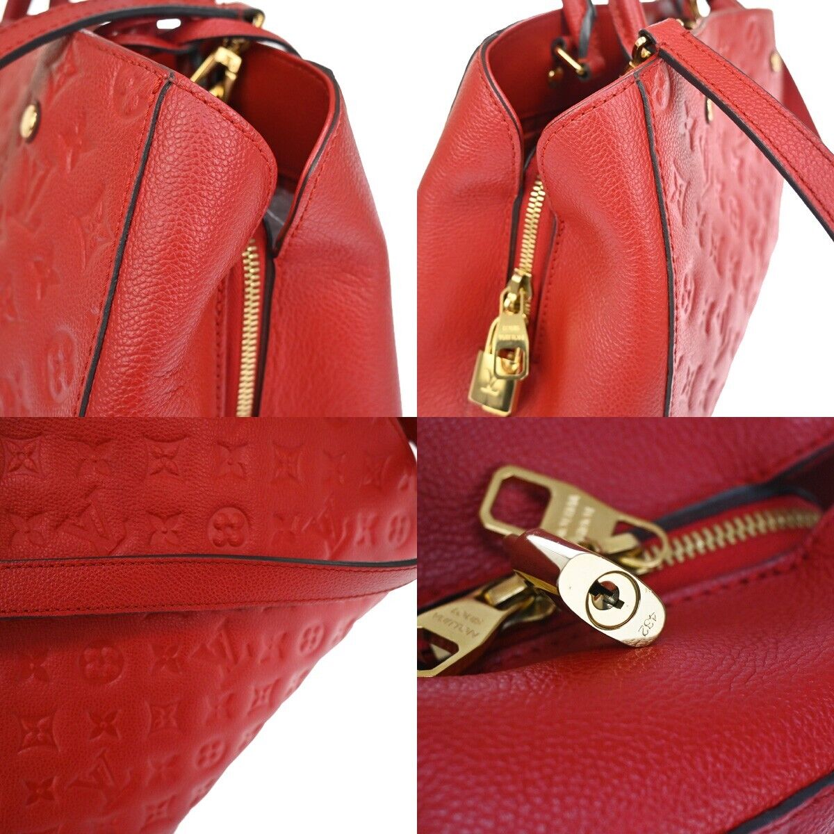 Louis Vuitton Montaigne Red Leather Hand Bag