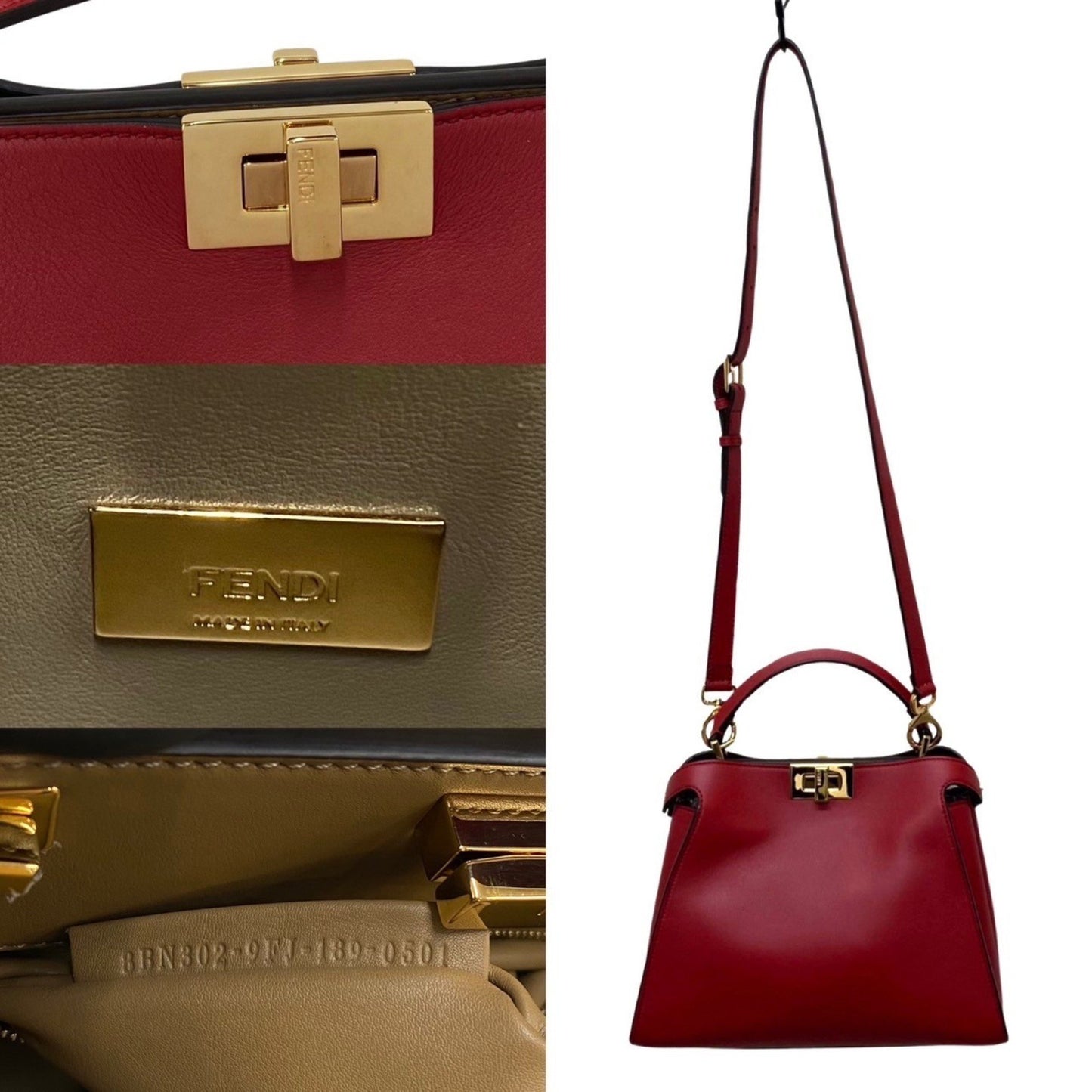 Fendi Peekaboo Red Leather Hand Bag