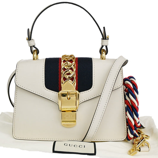 Gucci Sylvie White Leather Hand Bag