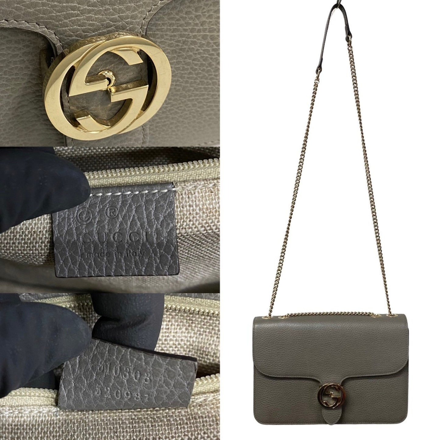 Gucci Interlocking G Grey Leather Shoulder Bag