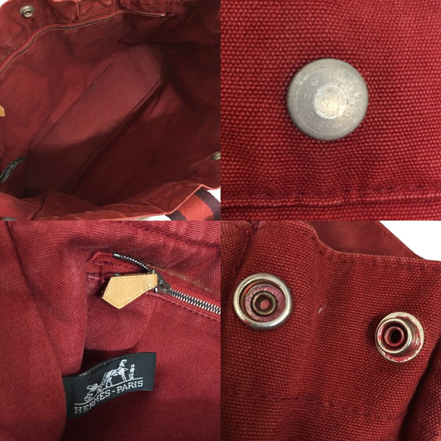 Hermès Burgundy Canvas Tote Bag